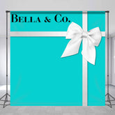 Lofaris Custom Name Bow Tiffany Blue Birthday Backdrop